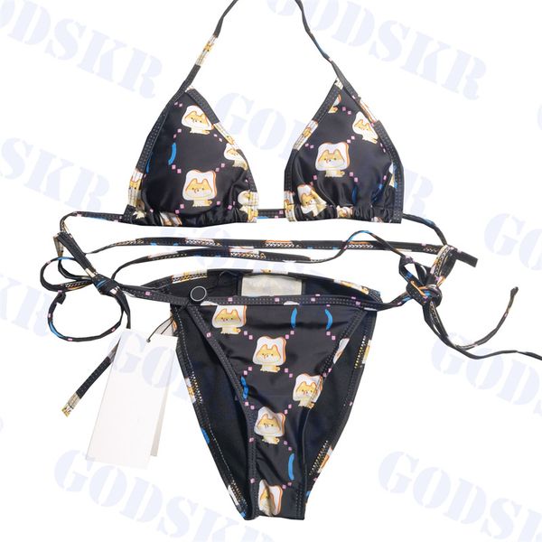 Costumi da bagno da donna con lettera di cartone animato Costumi da bagno estivi Nuovi costumi da bagno Bikini a triangolo per ragazze in stile carino