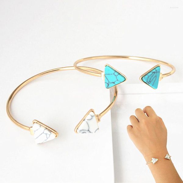 Bangle Fashion Gold Color Punk White Blue Triangle Faux Мраморевый камень открыт для женщин изящные украшения