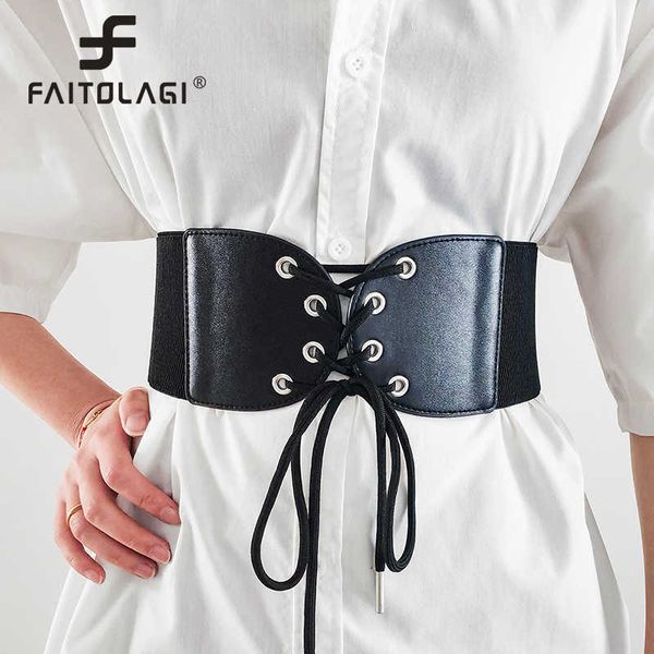 Outros acessórios de moda Bandagem alta Bandagem feminina de espartilho largo cinto elástico fêmea Retro PU PU cinto de cintura para casaco vestido feminin ceinture j230502