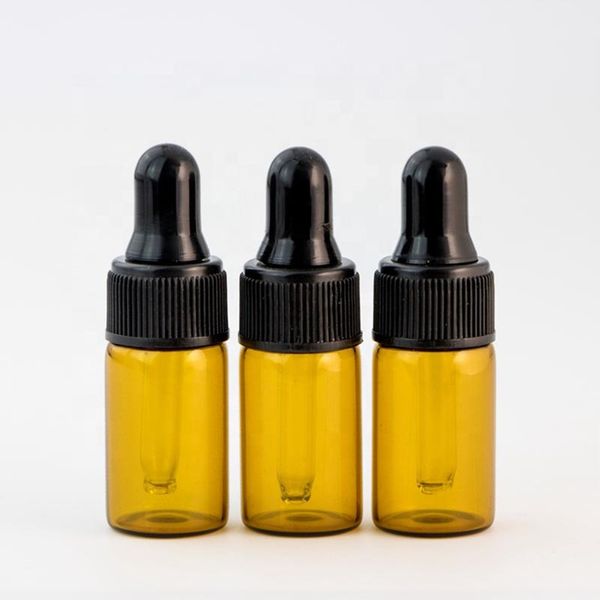 Flacone da esposizione per olio essenziale di mini bottiglie di vetro con contagocce ambrato da 3 ml, contenitori per campioni di profumo di siero da 3 ml piccoli 2000 pezzi / lotto