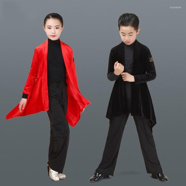 Bühnenkleidung Latin Dance Top Kinder Langarm Strickjacke Mantel Mädchen Jungen Rumba Cha Tanzen Kleidung Kid Practice Performance DN3226