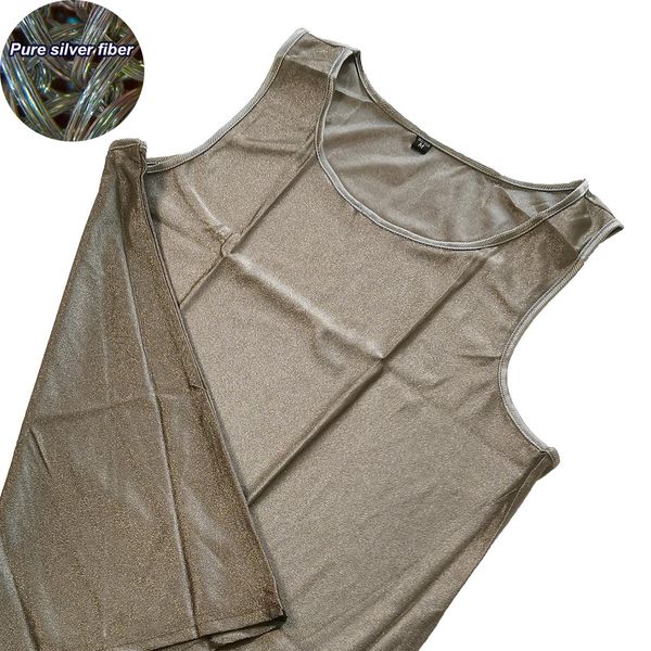 Camisetas camisetas condutas de fibra prateada com fibra de mangas com mangas e emi/rf bloqueando o colete de roupas íntimas de tecido faraday macio