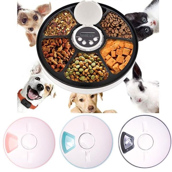 Alimentação para animais de estimação Alimentador automático Controle de porção Temporizador digital Destacável Cães Gatos Antiderrapante 6 bandejas de refeição com gravador de voz Alimentos secos e úmidos