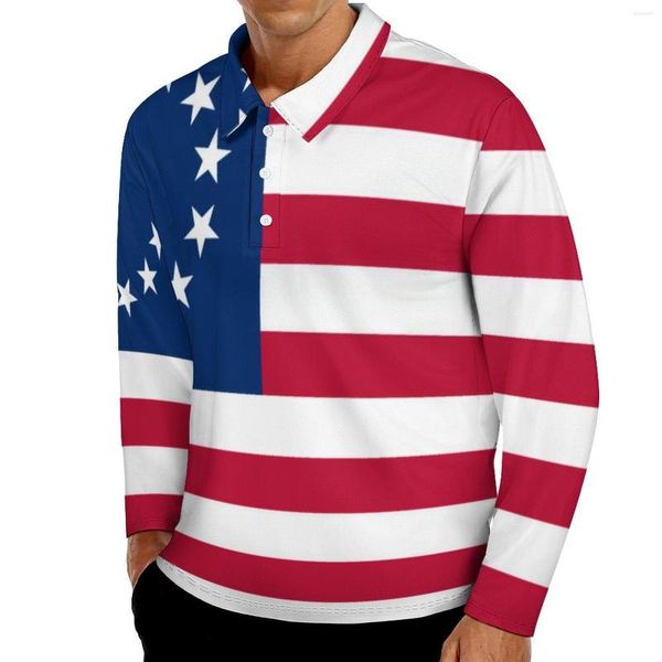 Erkek Polos Amerikan bayrağı Sıradan Tişörtler Betsy Ross 13 Yıldız ve Stripes Polo Gömlekler Adam Sokak Giyim Gömlek Bahar Uzun Kollu Desen Üstler