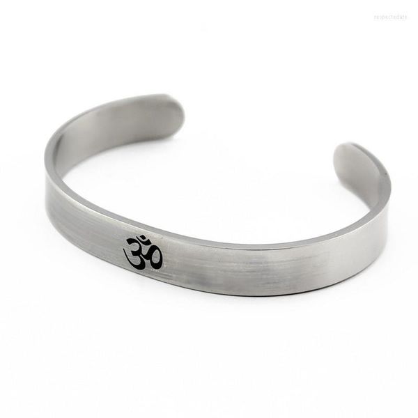 Bracciale in acciaio inossidabile Sanscrito OM Bracciale per uomo Donna Omkar Cuff Bracelete Induismo Yoga Energia Gioielli Regalo per feste