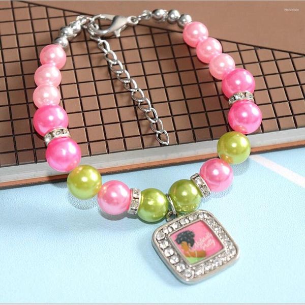 Braccialetti con ciondoli Etichetta ecologica in lega di metallo Etichetta organizzativa Skee Pink Green Pearl Sorority