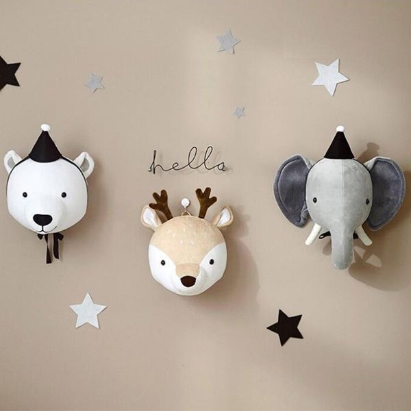 ROVA ITENS DE CRIANÇAS Decoração da sala de quarto 3D Cabeças de animais Elephant Deer Unicorn Hape Hanging Decor for Children Berçário 230428