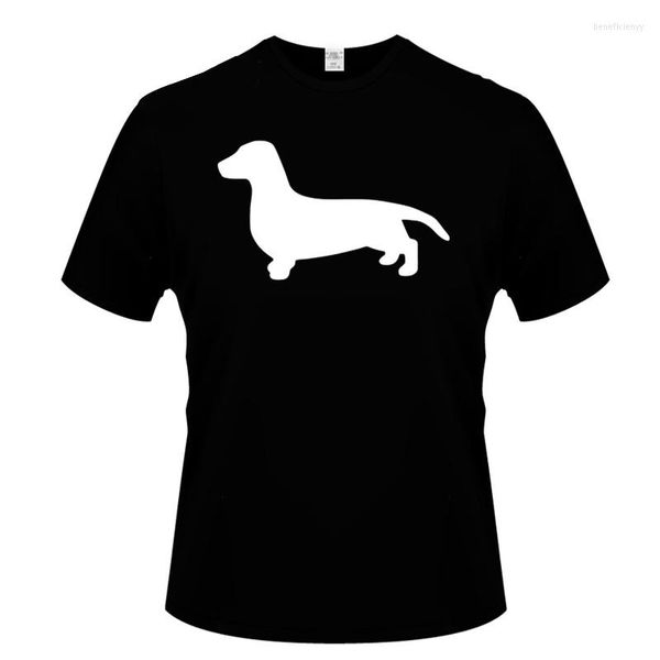 Camisetas masculinas camisetas de algodão de alta qualidade Tops salsicha cão animal de manga curta Camiseta O-gola Men T-shirt Simple Homme