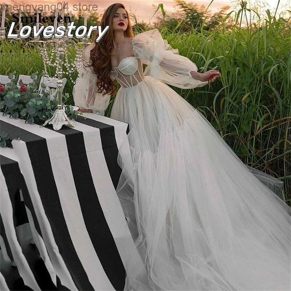 Vestidos de festa Sexy A-line Bohemian Wedding Vestres de manga longa de manga de puffisos elegantes, vestidos de noiva Sweetheart Country Country Boho Renda Vestidos de Novia T230502