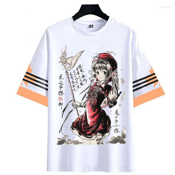 Erkek Tişörtleri T-Shirt Cardcaptor Sakura Karikatür Kısa Kollu Üst Tee Cosplay Gömlek Mürekkep Boyama Unisex