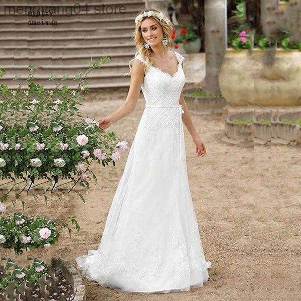 Partykleider Vestidos De Novia 2020 Strand Günstige Boho Brautkleid Knöpfe Zurück Spitze Applique A-Linie Prinzessin Brautkleid China Brautkleider T230502