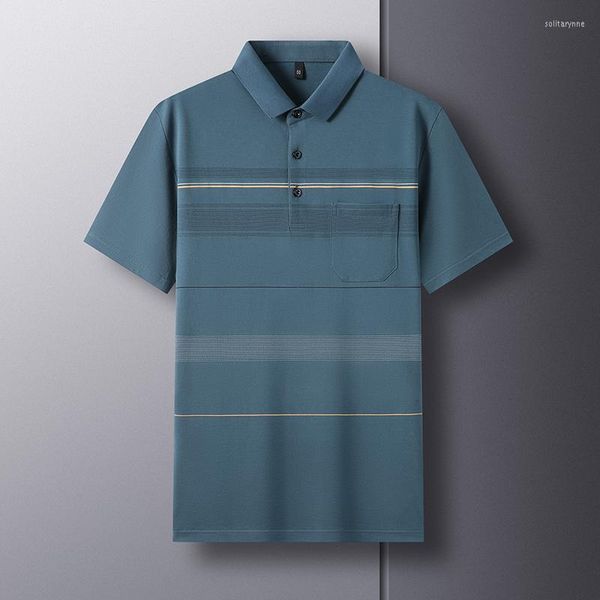 Camisas masculinas de algodão de algodão masculino Camisa pólo listrada de verão