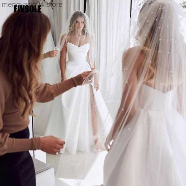 Abiti da festa Fivsole Semplice piega con scollo a V Abito da sposa Fessura laterale alta Abito da sposa principessa Abiti da sposa Cerniera posteriore con abiti da sposa di coda T230502