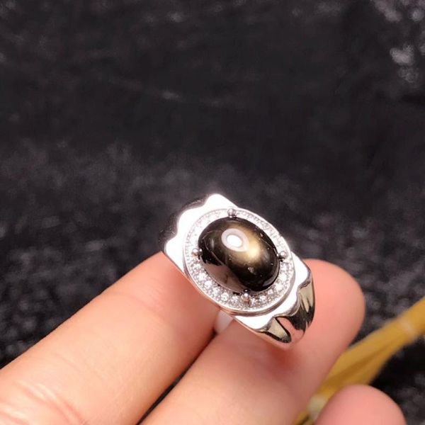 Cluster Ringe Natürlicher Stern Saphir Stein Ring 925 Sterling Silber 5 7mm Schwarzer Edelstein Persönlichkeit Feiner Schmuck für Männer