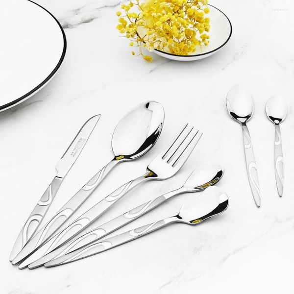 Conjuntos de utensílios de jantar Conjunto de prata 7 Acessorie 18/10 Aço inoxidável Oeste de metal vintage Metal Spoons Fnife Forkware para cozinha