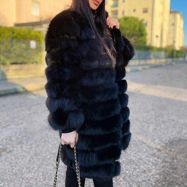 Pele de inverno moda feminina casaco de pele real mangas compridas casaco de pele de raposa natural roupas femininas atacado 2023