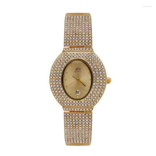 Orologi da polso 2023 IDIS Orologi in pelle cristallo polso al quarzo diamanti donne signore studenti Bling Iced-Out orologio alla moda