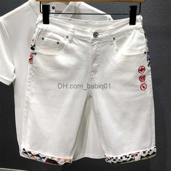 Herren Shorts Sommer Neue Jeans Shorts Männer Nähen Stickerei Knielang Weiß Schwarz Retro Blau Mode Japanische Stretch Denim Shorts T230502