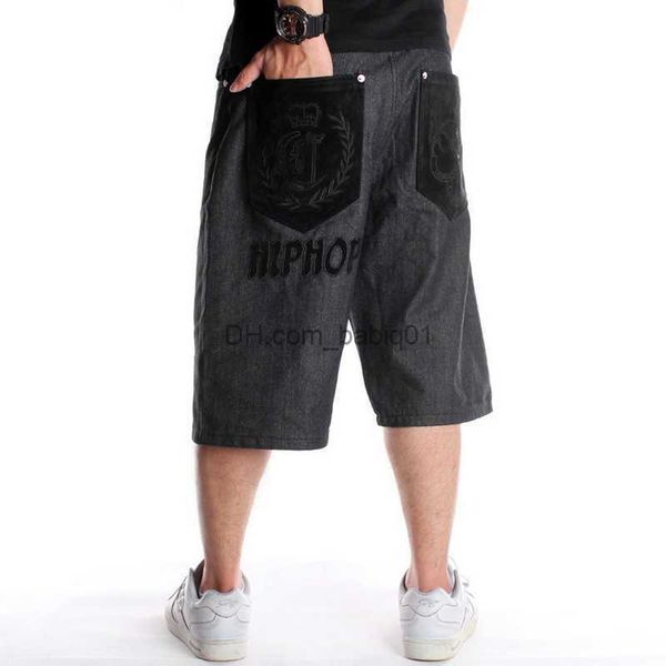 Erkek şort yaz geniş bacak hip-hop nakış gevşek kot pantolon erkek bol kaykay şort erkek denim capri pantolon artı 30-46 t230502