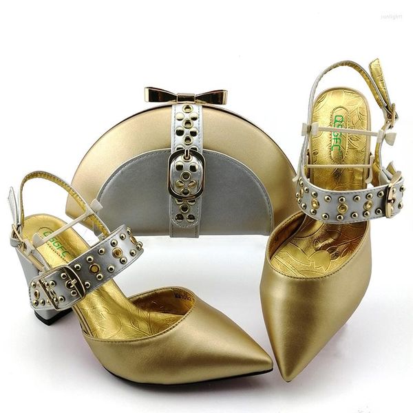 Kleid Schuhe Gold Farbe und passende Tasche für Nigeria Party Afrikanische Hochzeit Set italienische Frauen