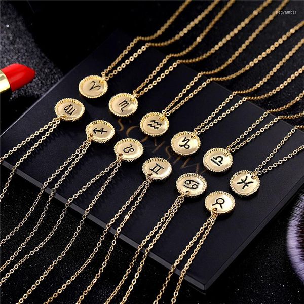 Collane a pendente aliutom segnale zodiacale 12constellazioni Coin Coin Dichiarazione di cokers Women Clavicle Gold Color Chain Jewelry