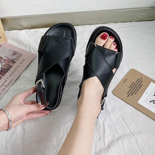 Sandali 2023 Espadrillas con zeppa estiva da donna Open Toe Gladiator Casual Platform Cool Black Flat Shoes