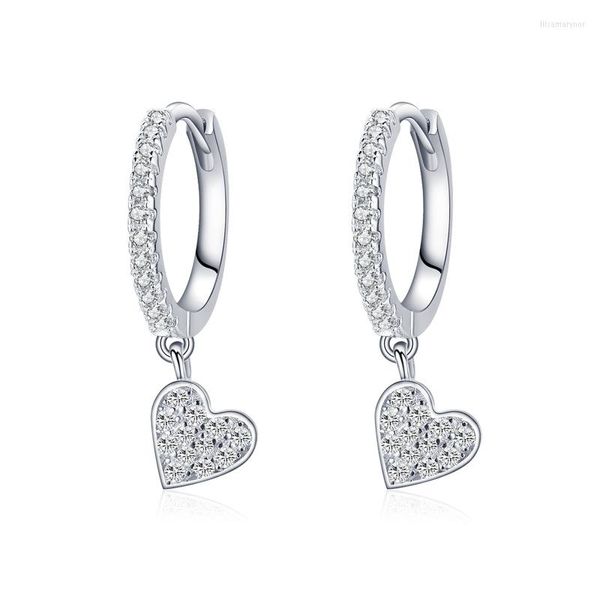 Orecchini pendenti Cuore goccia argento colore 925 cerchio per le donne stile coreano diamante pieno Y2K accessori ragazza orecchini zircone trend