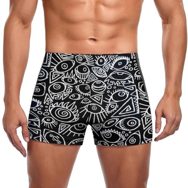 Badehose für Herren, Schwarz-Weiß-Augen-Badehose, beschäftigt, Vision, geometrisch, ästhetisch, Pool, individuelle Badeshorts, strapazierfähiger Push-Up-Badeanzug für Herren