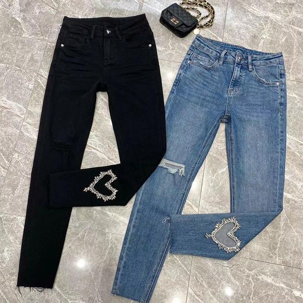 Jeans donne allungare la vita alta classica abiti da jeans lady retrò razzi ricamati in denim skinny patch design pantaloni pantaloncini l13