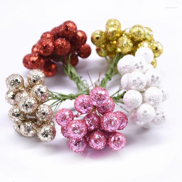 Flores decorativas 100/200pcs Artificial Flower Fruit Stamens Cherry Mini Glitter Berries para festa de casamento DIY Gift Box Decorações de grinalda