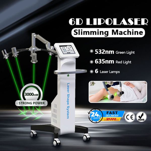 Yeşil veya Kırmızı Işıklar Mevcut Liposlim Kilo Kaybı Lipolaser 6D Lipo Lazer Zayıflama Makinesi FDA temizlenmiş 6 Lamba Ev Spa