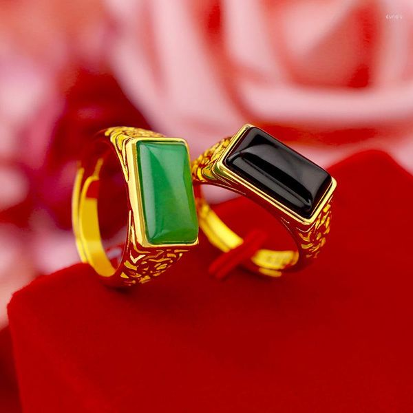 Ringos de cluster coreano Moda coreana 14k Ring Men Ajustável com Big Stone Emerald Gemstone Yellow Wedding Anniversary Jóias