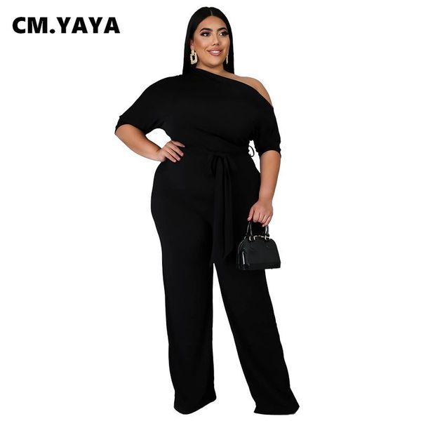 CM.YAYA Frauen Lose Plus Größe Lange Overall Mode Trägerlosen Kurzarm Solide Sommer Casual Overall Pendler Stil