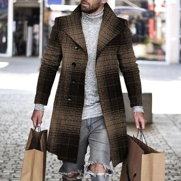 Men's Trench Coats Long Coat Men Gothic Cardigan Slim Cloak Sweater Hooded Knitted Plaid Fashion Jacket Autumn Steampunk