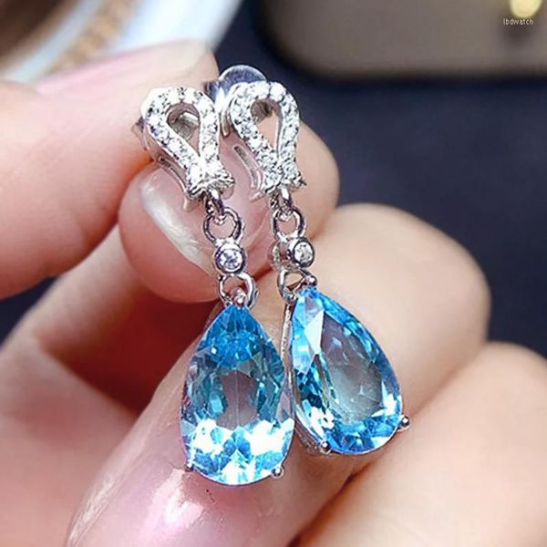 Orecchini pendenti Lago Blu Goccia d'acqua Cubic Zirconia 925 Ago d'argento da donna Alta qualità Matrimonio di lusso Eternity