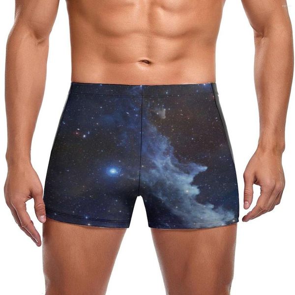 Costume da bagno da uomo Costume da bagno Galaxy blu scuro Nuvole stellate stellate Boxer da nuoto allenamento moda uomo elastico di grandi dimensioni