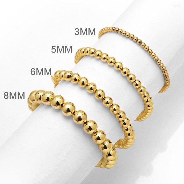 Strand 10pcs 3 5 6 8mm Bracelete de cordão de ouro para homens para homens Menina Minimalista Copper Redonda Bola de barra de contas