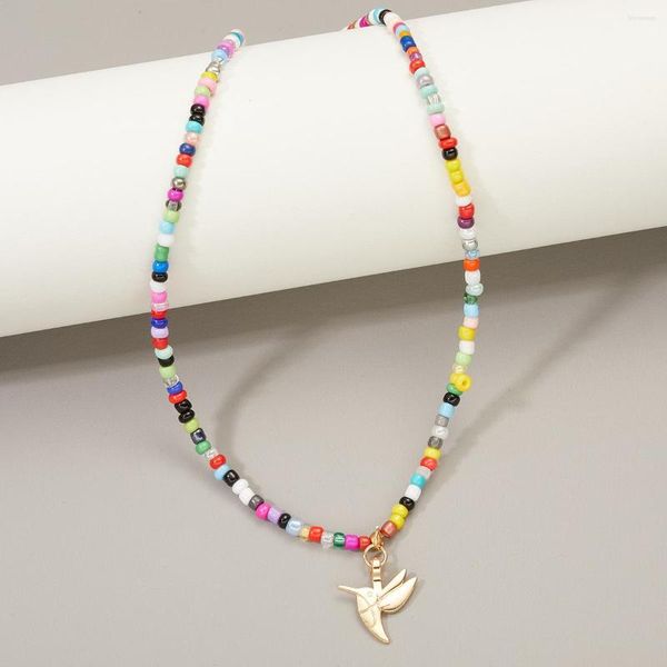 Catene 2023 gioielli di moda bohémien colorato regolabile fatto a mano collana girocollo con perline di semi minuscoli per le donne animale carino