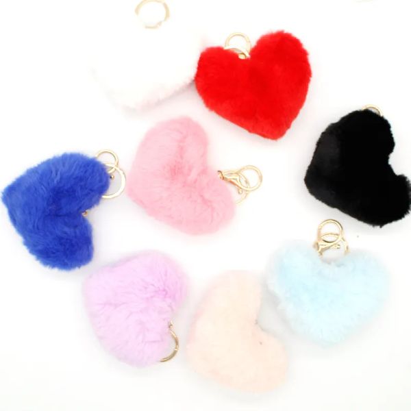 Imitazione Rex Rabbit Fur Ball Love Portachiavi Ciondolo Regalo di San Valentino Ragazza Auto Borsa per cellulare Portachiavi in peluche Accessori per gioielli