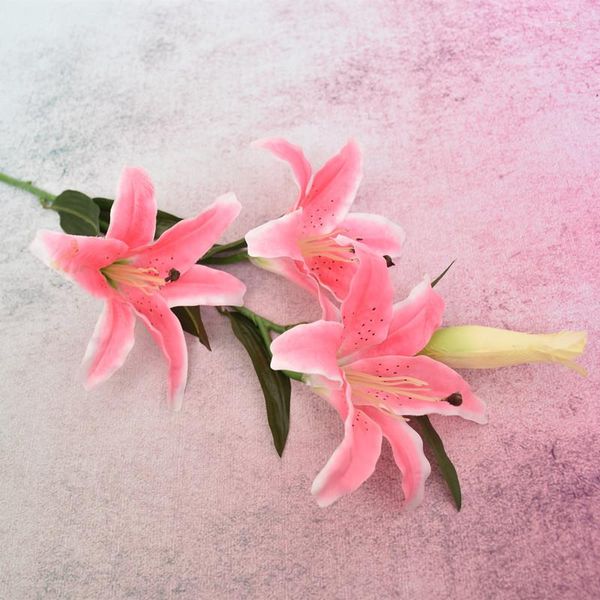Dekoratif çiçek moda zambak yapay çiçek gerçek dokunmatik buket pe düğün dekorasyon ev bahçe dekor için sahte