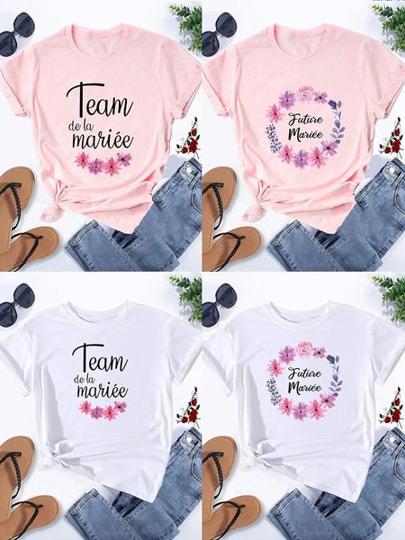 Damen T-Shirts Rosa Bachelorette Team Braut Brautjungfer Passende Brautparty Tops EVJF T-Shirt Für DuschengeschenkeFrauen