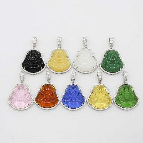 Anhänger Halsketten Heilschmuck Buddha Halskette Edelstahl Kette Lampwork Glas Stein Pendel Maitreya Für Frauen Männer Punk