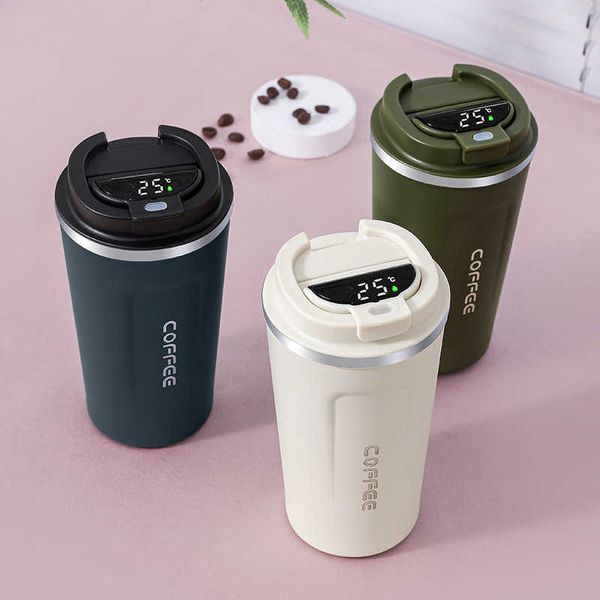 Canecas Copo isolado de canecas 380510ml Thermos Smart Coffee Caneca portátil Térmica Termal Temperation Display Vacuum Flashs Garrafa de água Z0420