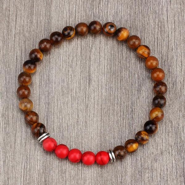 Strand tibetisch-buddhistischen Armbänder 6mm Tigerauge Steinperlen handgefertigte elastische Seil Armreif Modeschmuck für Männer Frauen Gebetsgeschenke