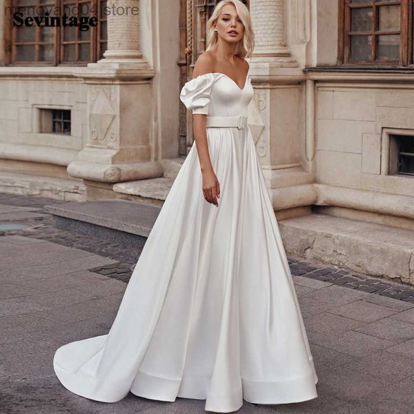 Abiti da festa Sevintage Satin Boho Abiti da sposa Off the Shoulder A Line Plus Size Bridal Gwons Princess Wedding Party Dress con cintura T230502