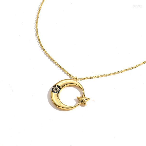 Collane con ciondolo Vintage Gold Crescent Moon Star Lucky Turkish Blue Zircon Eye Collana girocollo per donna Clavicel Catene CollaresPendant Mo