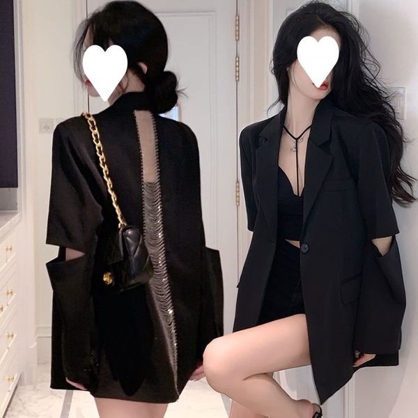 Kadınlar Suits Blazers Hollow Open Arka Zincir Zarif Uzun Kollu Elbise Günlük İş Ofisi Çifte Breated Ba022