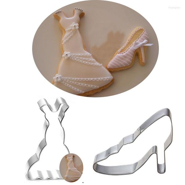 Backformen 2 Stück Patisserie Reposteria Ausstecher Cocktailkleid High Heel Schuhe Fondant Kuchen Dekor Werkzeug Schokoladenform Keksform