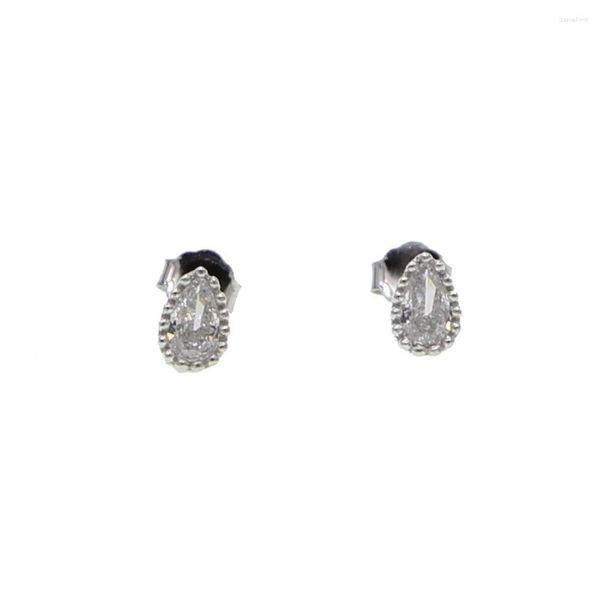 Orecchini a bottone Vero argento sterling 925 Gocce d'acqua Goccia d'acqua Bianco / Nero CZ Borchie per gioielli di moda per le donne Regali per feste