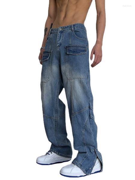 Herren Jeans Mode Straight Denim Jean Hosen Unisex Casual Bottom Button Open High Street Cargohose Hip Hop Zipper Joggers Men